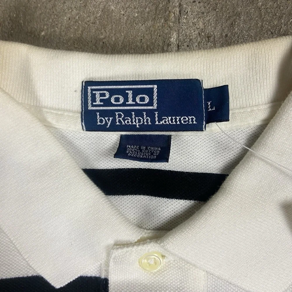 NWT Vintage 90s Polo Ralph Lauren Polo Shirt Size Large Black Striped Pony Logo